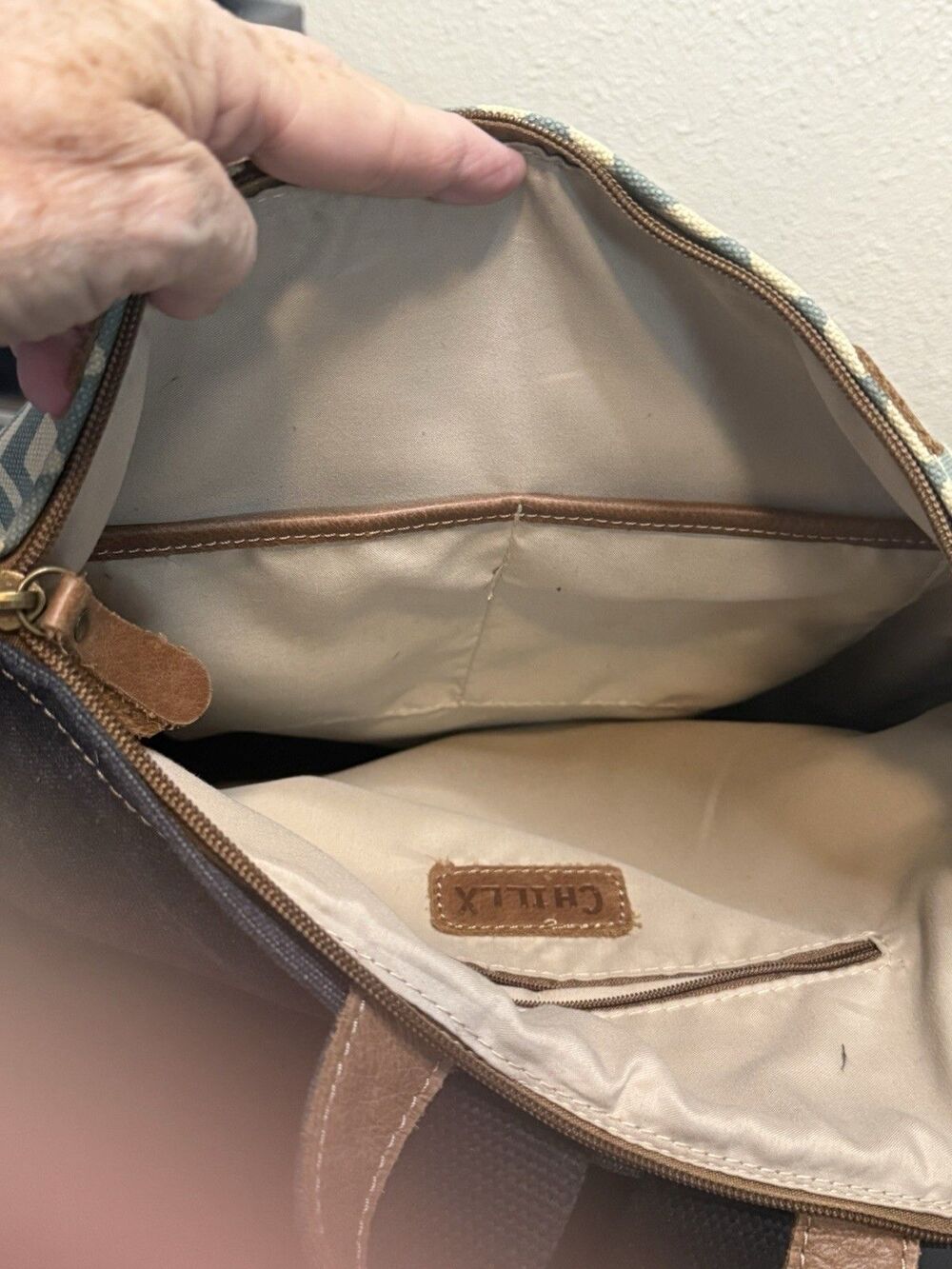 Le Miel Backpack Canvas Suede Denim Bag ChillX size LARGE Western EUC - Picture 11 of 13